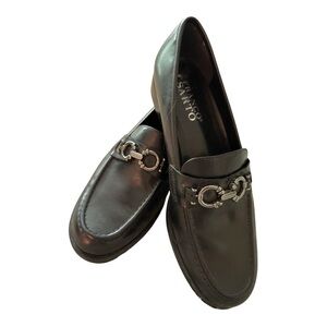 Franco Sarto Black Slip-On Loafers with Metal Details size 6.5M Leather.